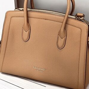 Kate Spade Brown Camel Leather Satchel Top Handles Removable Shoulder Strap